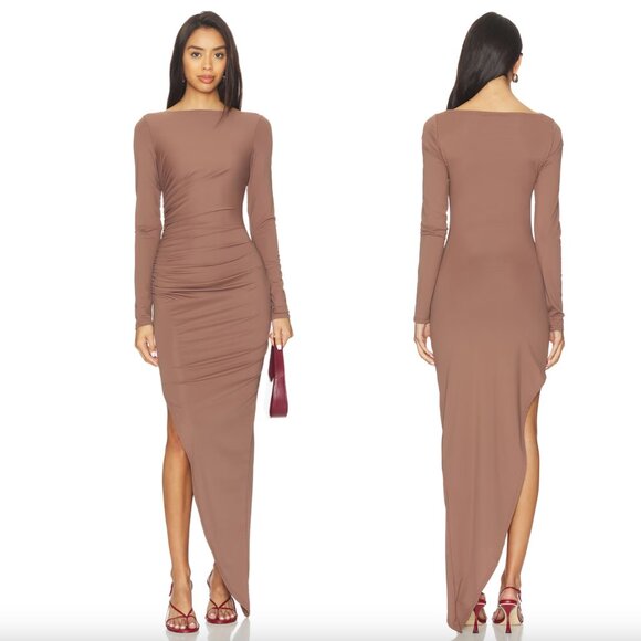 NEW superdown Milly Maxi Dress Mocha Brown Long Sleeve - Picture 2 of 2